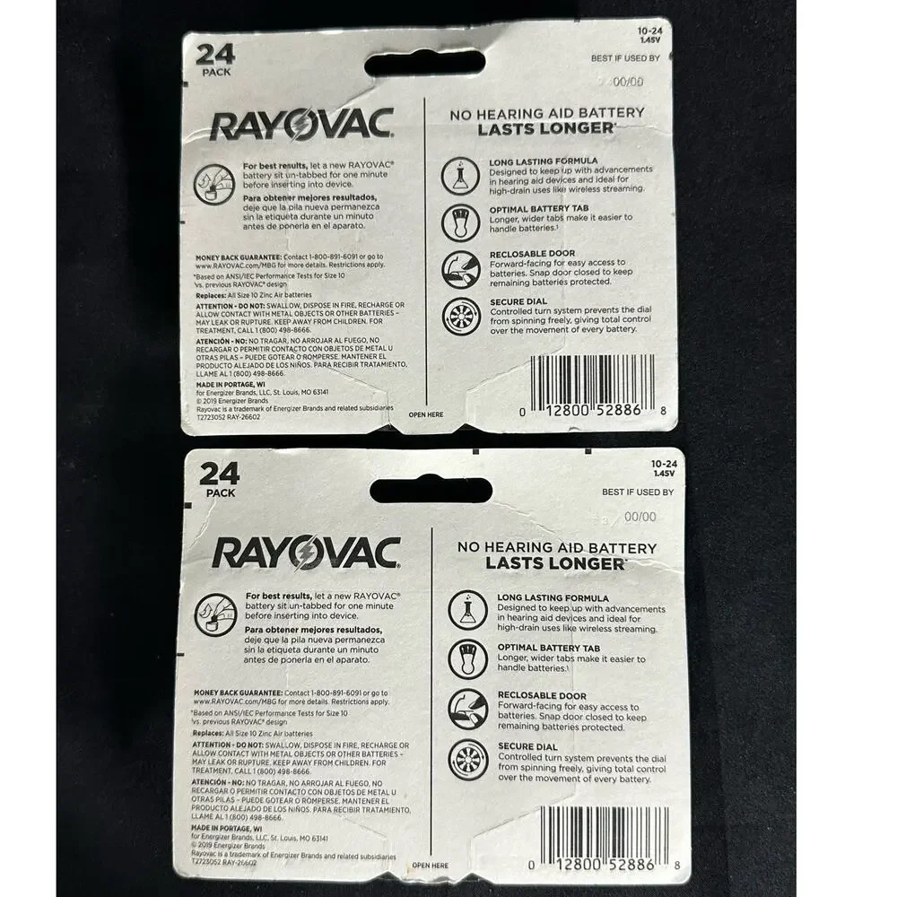 Rayovac Hearing Aid Batteries Size 10 Yellow-Two 24 Packs